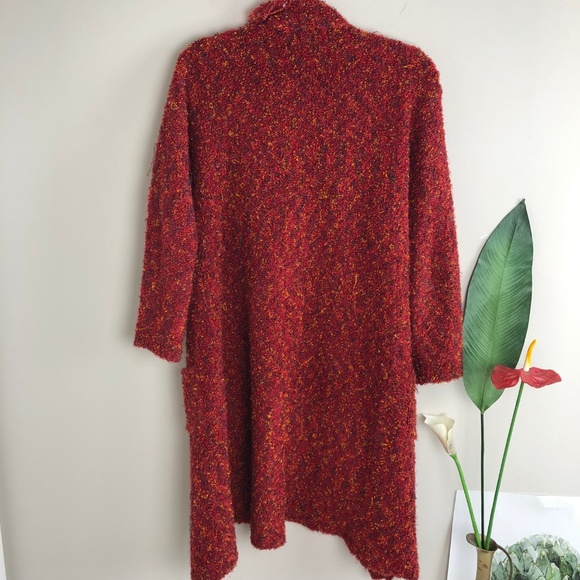 Vintage Long Red Fringe Boho Fall Cardigan - Picture 6 of 8